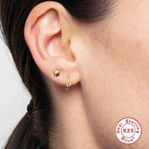 Pair Of 925 Sterling Silver Simple White Circle CZ Bezel Gem Minimal Hoop Earrings